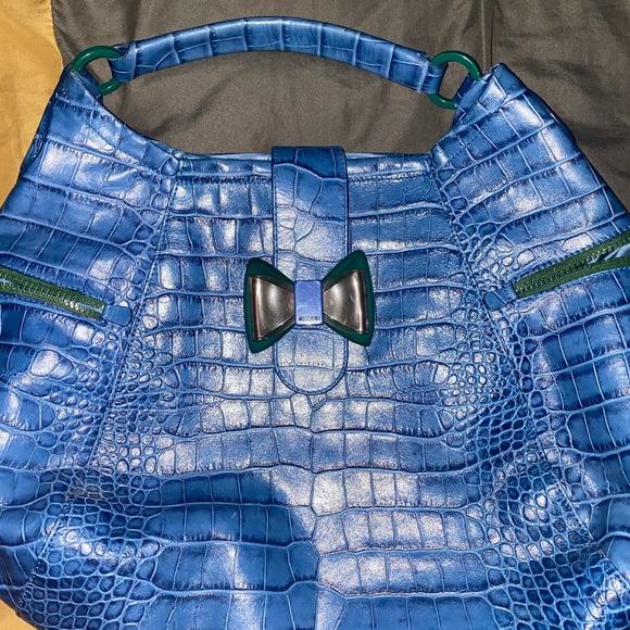 Blue Moschino Alligator skin purse